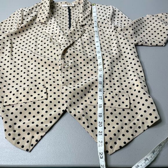 Lush Blazer Jacket Polka Dot 3/4 Sleeve Open Front Tan Black M Office Siren Corp - Picture 11 of 12